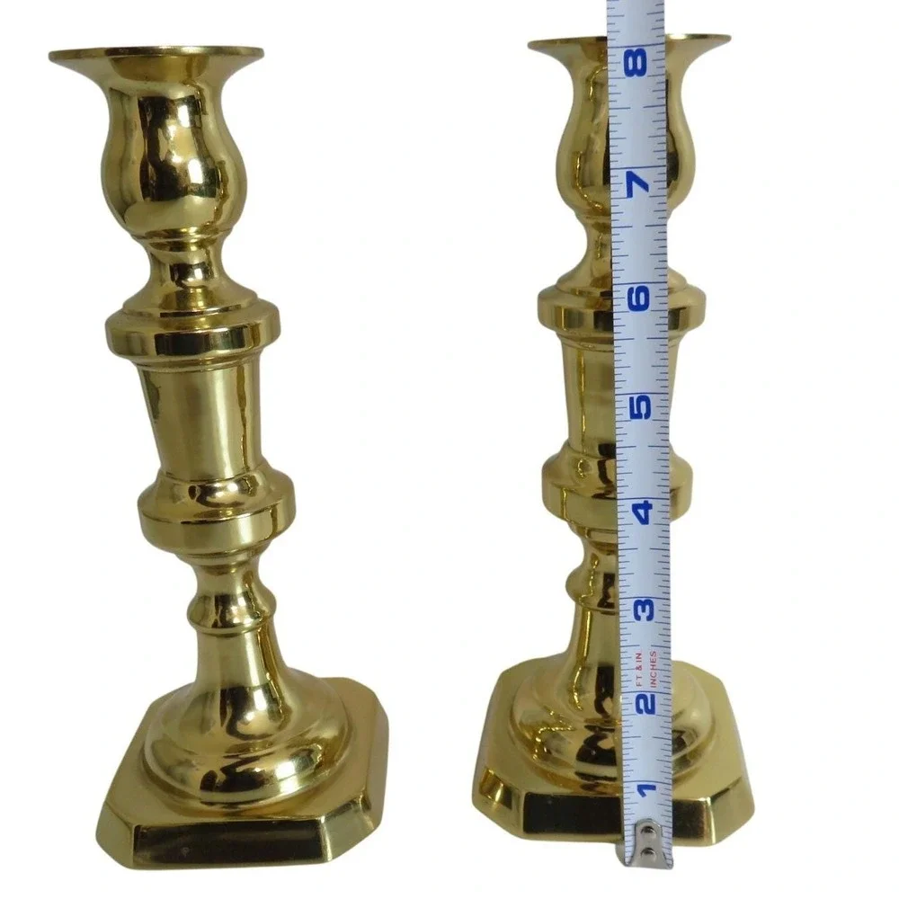 Vintage Brass Candlesticks Pair Octagon Base Taper Candle Holders Elegant‎ Decor
